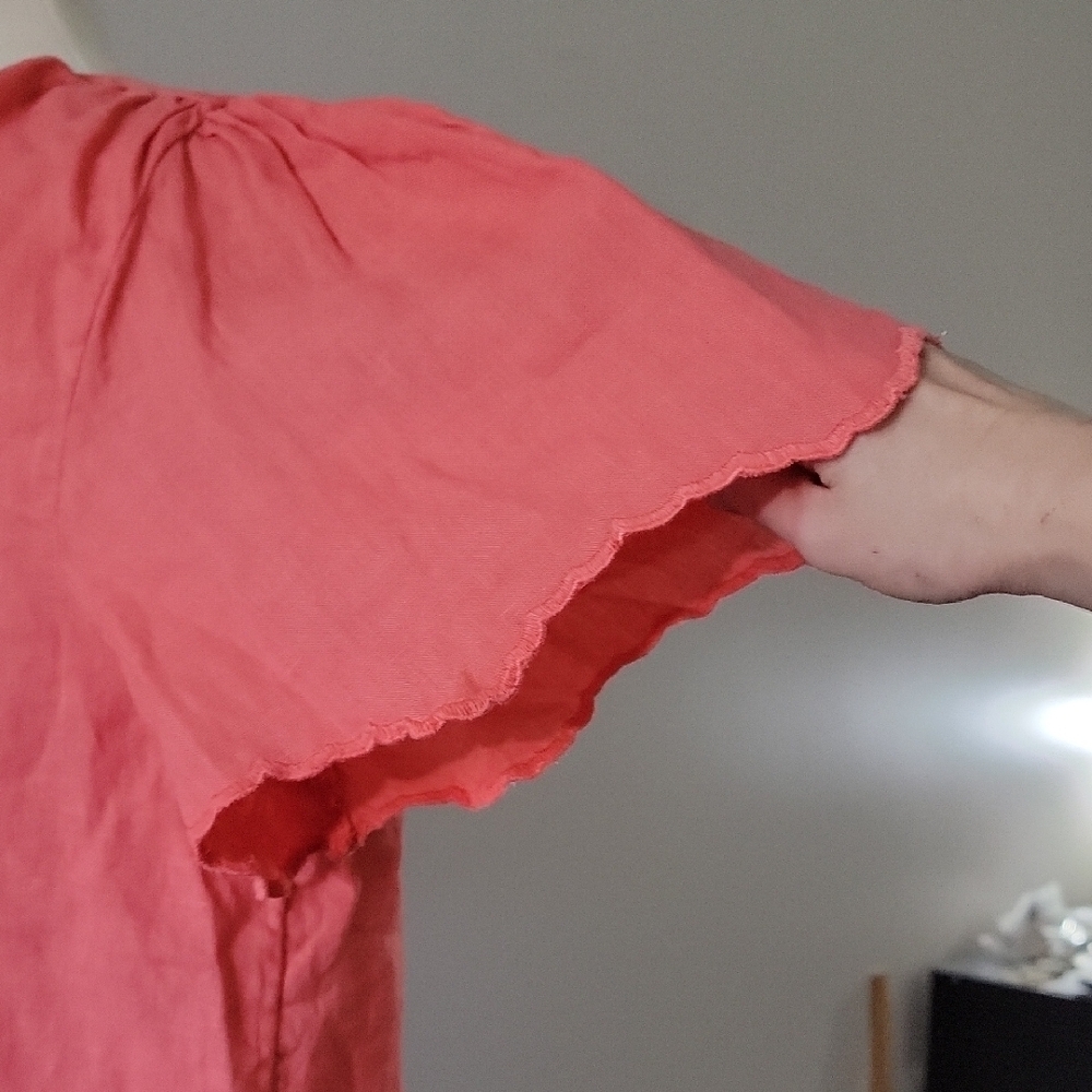 Choco's Orange Pink 100% linen blouse with embroidered details Size 2/12 - Picture 3 of 8